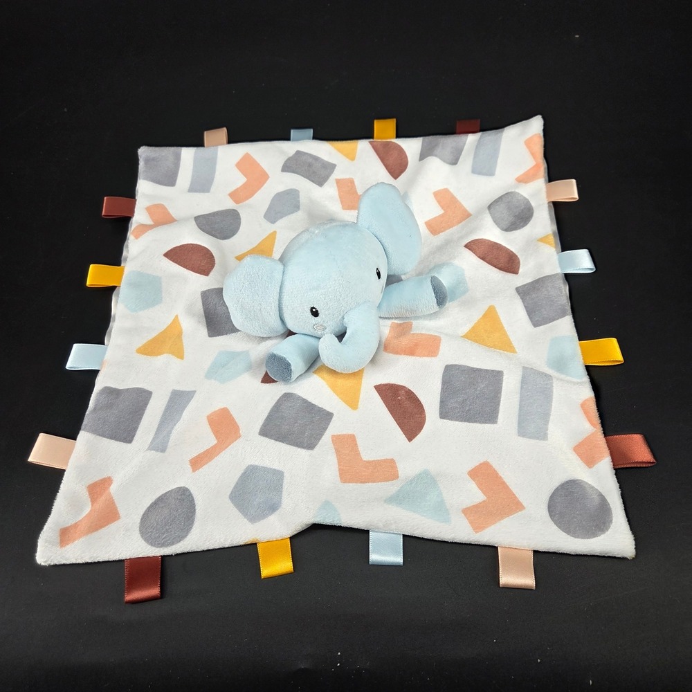 Parents Choice Blue Elephant Plush Security Blanket Sensory Ribbon Taggie Lovey
